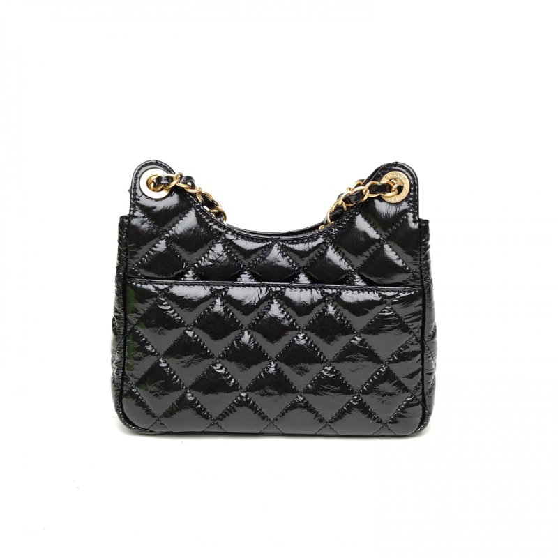 CHANEL 23C天貓精靈HOBO嬉皮包小號黑色牛皮晶片金扣金幣-2
