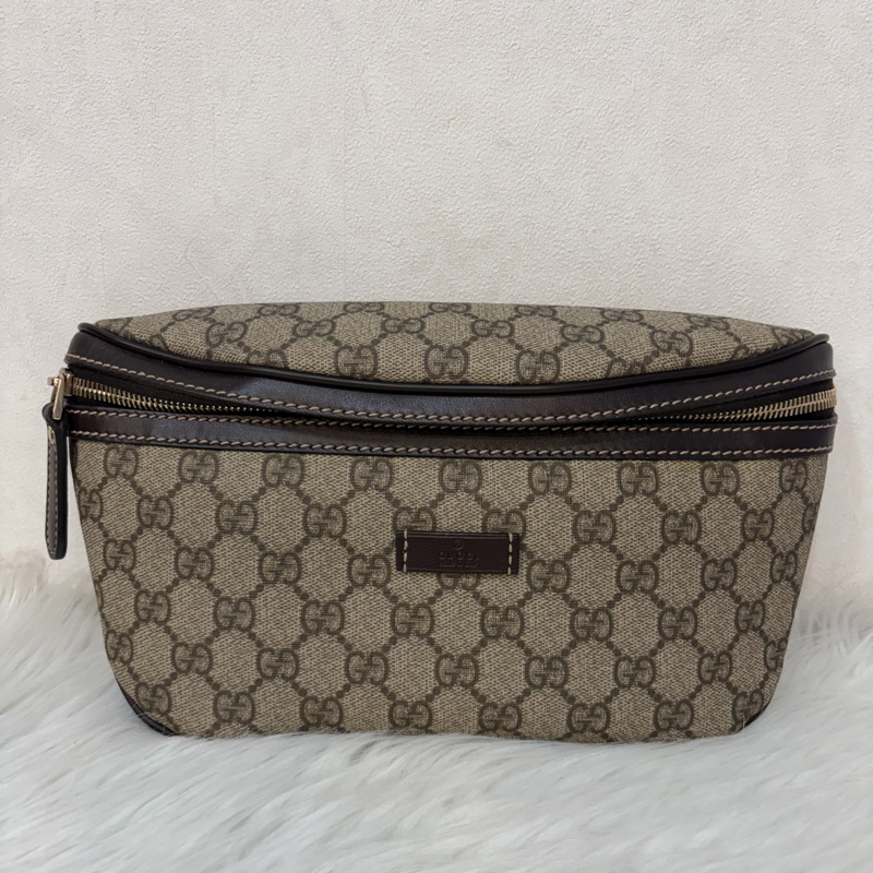 GUCCI 233269 咖皮 防水 PVC 銀釦 胸口包 腰包-0