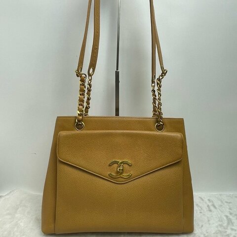 香奈兒/Chanel 奶粉包中古款奶茶色 焦糖色荔枝皮 配有可拆卸鏈條+皮質肩帶