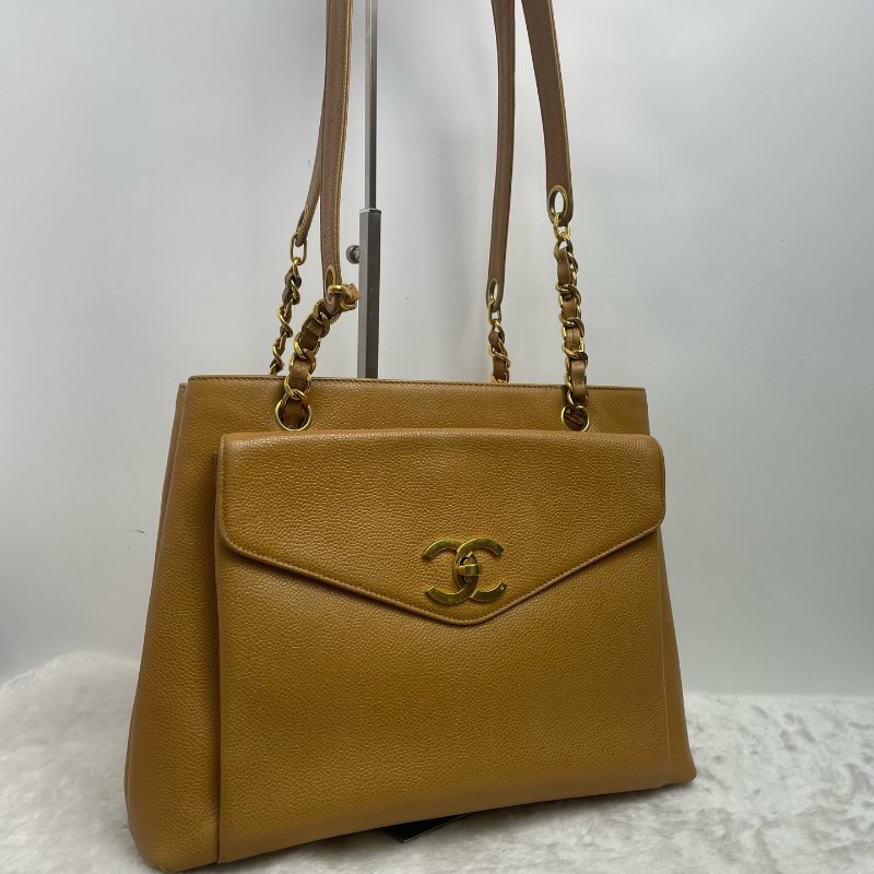 香奈兒/Chanel 奶粉包中古款奶茶色 焦糖色荔枝皮 配有可拆卸鏈條+皮質肩帶-2