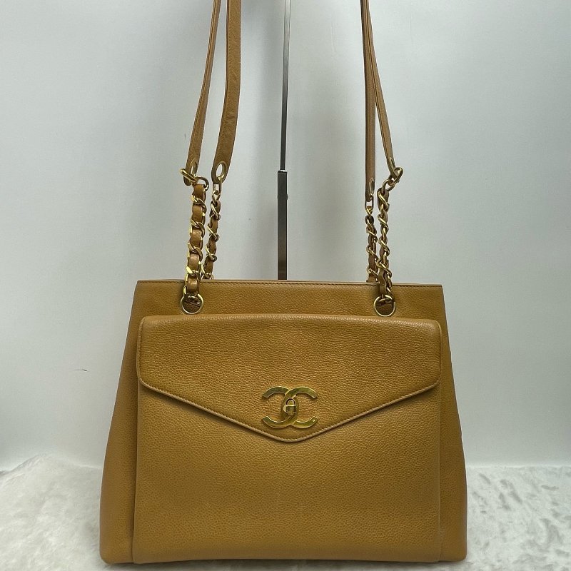 香奈兒/Chanel 奶粉包中古款奶茶色 焦糖色荔枝皮 配有可拆卸鏈條+皮質肩帶-5