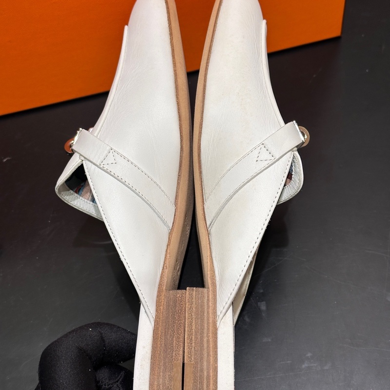 Hermes/愛馬仕 Oz kelly白色拖鞋 穆勒鞋 半拖 銀扣 專櫃一直漲價的款-4