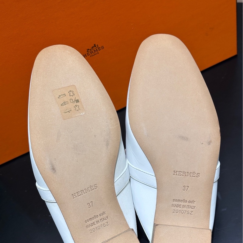 Hermes/愛馬仕 Oz kelly白色拖鞋 穆勒鞋 半拖 銀扣 專櫃一直漲價的款-7