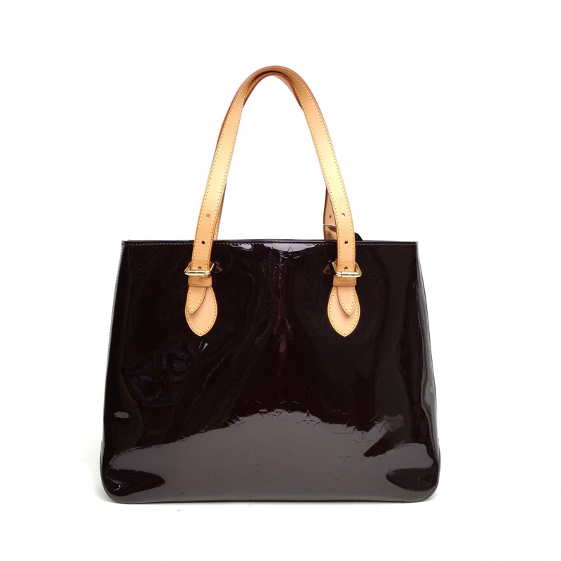 LOUIS VUITTON 酒紅色漆皮金扣單肩包-2