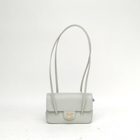 CHANEL 26P長手柄cocomini單肩包淺綠色荔枝牛皮金扣