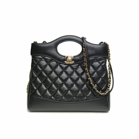CHANEL 31Bag24B黑色羊皮晶片開金扣