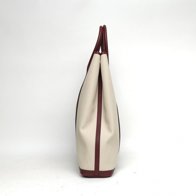 HERMES 冰川白拼波爾多紅帆布Y刻銀扣Gardenfile豎版花園包p222222-1