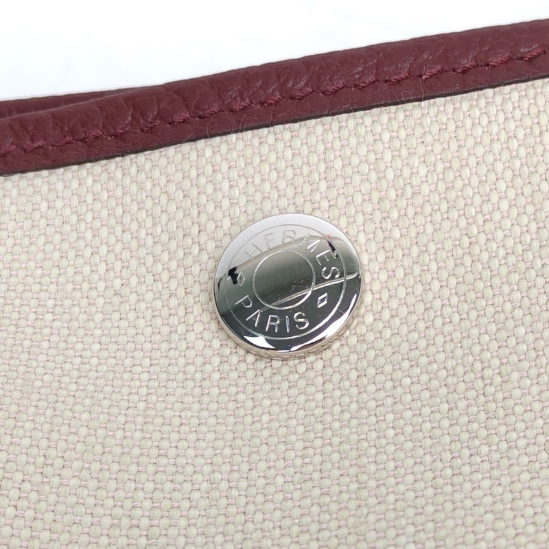 HERMES 冰川白拼波爾多紅帆布Y刻銀扣Gardenfile豎版花園包p222222-4