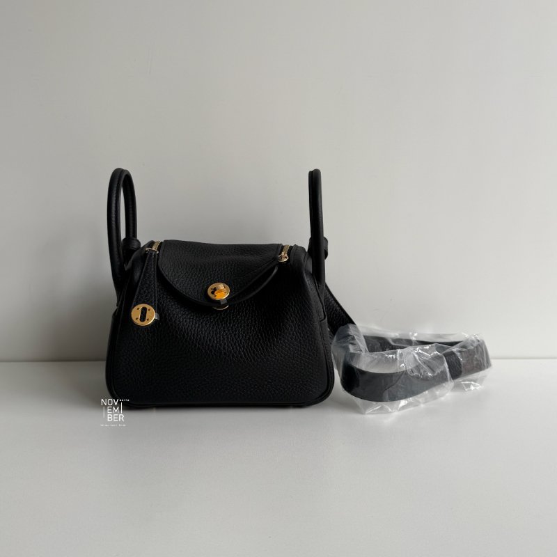 全新💖 全配有購證🙌🏻 Hermès 愛馬仕 Mini Lindy 黑色金釦二代-0