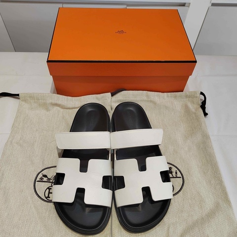 HERMES愛馬仕 Chypre 平底 一字拖鞋 女款 白色 二舅鞋