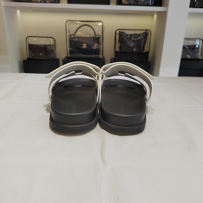 HERMES愛馬仕 Chypre 平底 一字拖鞋 女款 白色 二舅鞋-2