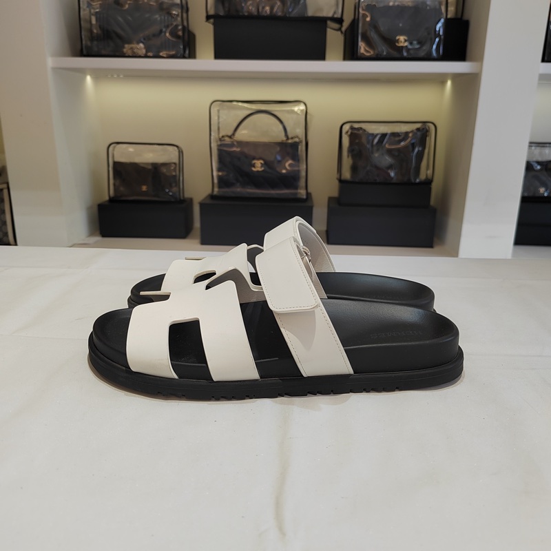 HERMES愛馬仕 Chypre 平底 一字拖鞋 女款 白色 二舅鞋-4