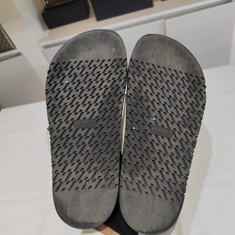 HERMES愛馬仕 Chypre 平底 一字拖鞋 女款 白色 二舅鞋-7