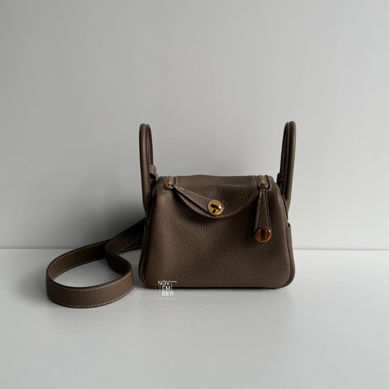 99新🆕 Hermès 愛馬仕 Mini Lindy 大象灰金釦一代-0