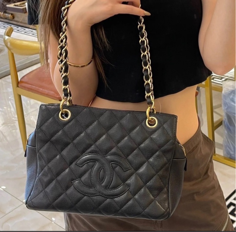 Chanel 黑金荔枝牛皮單肩鏈條手提包/肩背包-1