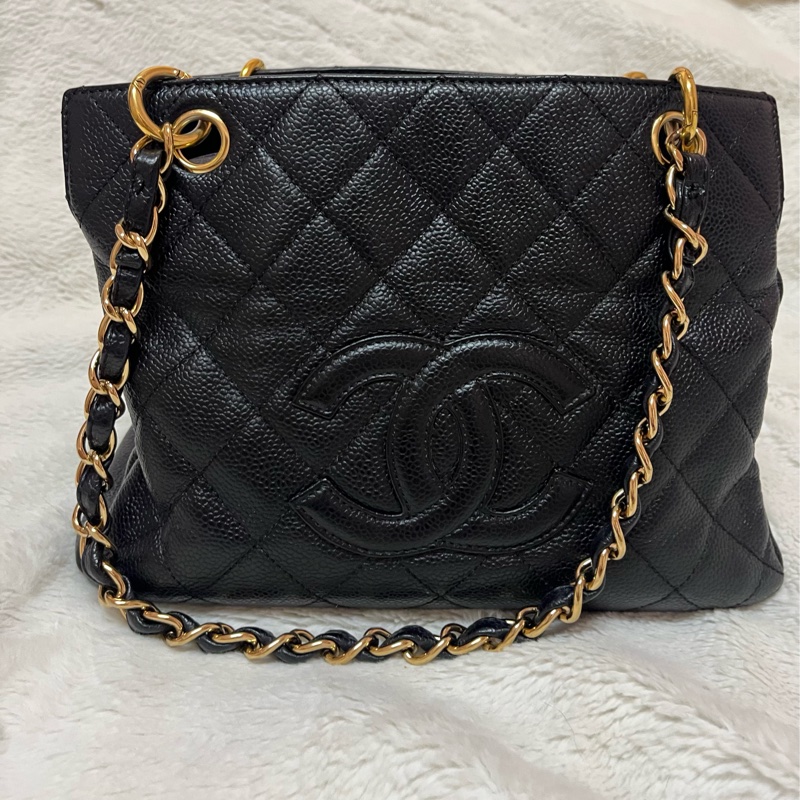 Chanel 黑金荔枝牛皮單肩鏈條手提包/肩背包-2