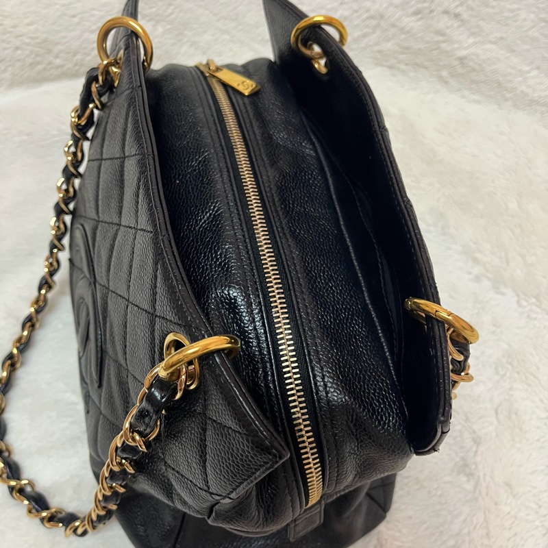 Chanel 黑金荔枝牛皮單肩鏈條手提包/肩背包-4