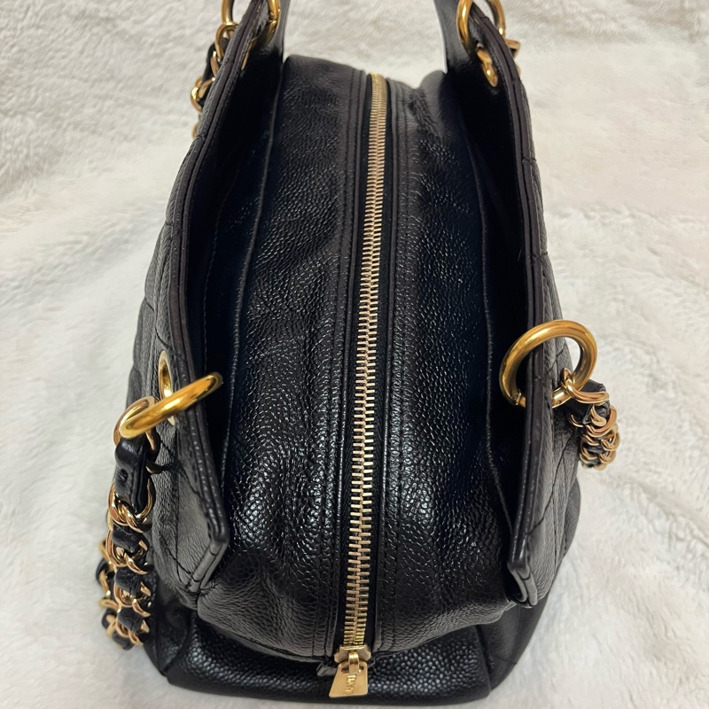Chanel 黑金荔枝牛皮單肩鏈條手提包/肩背包-5