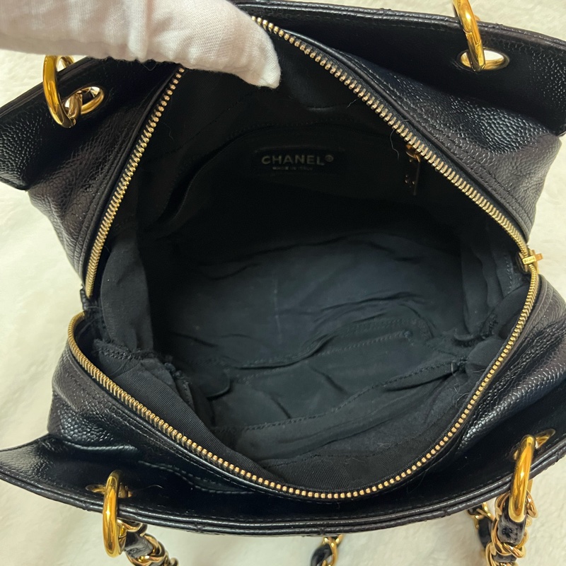 Chanel 黑金荔枝牛皮單肩鏈條手提包/肩背包-16