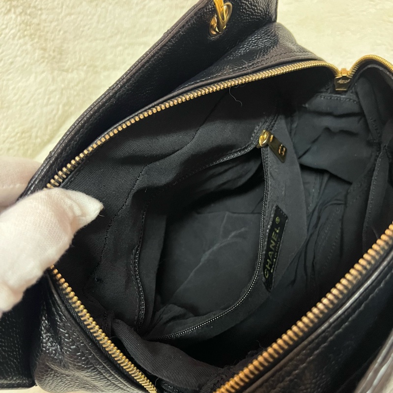 Chanel 黑金荔枝牛皮單肩鏈條手提包/肩背包-18