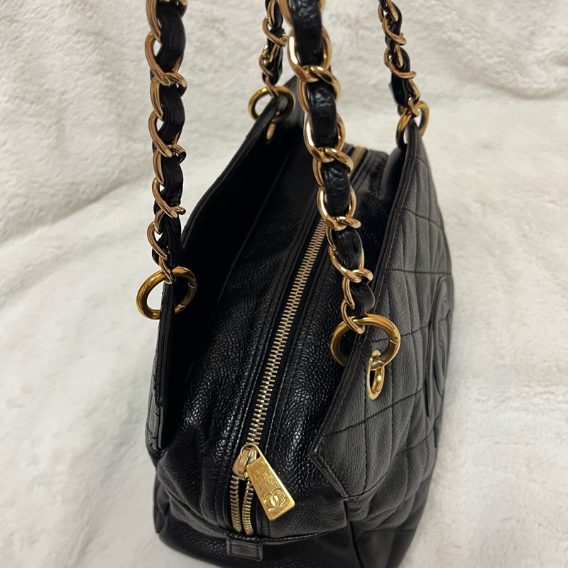 Chanel 黑金荔枝牛皮單肩鏈條手提包/肩背包-21