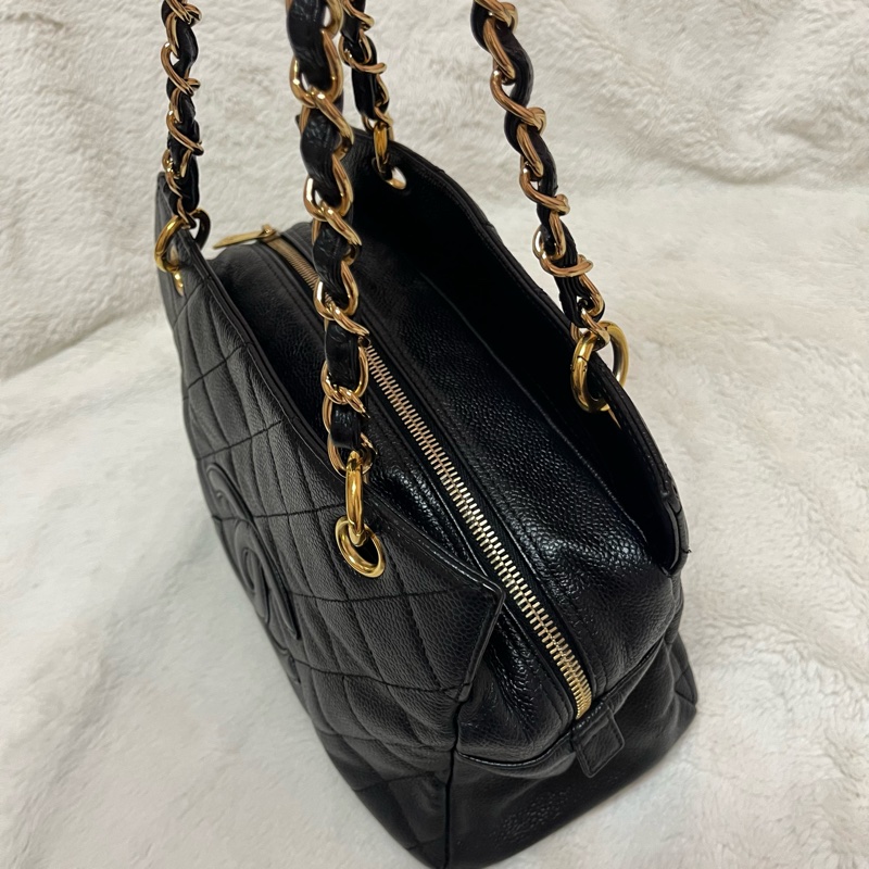 Chanel 黑金荔枝牛皮單肩鏈條手提包/肩背包-22