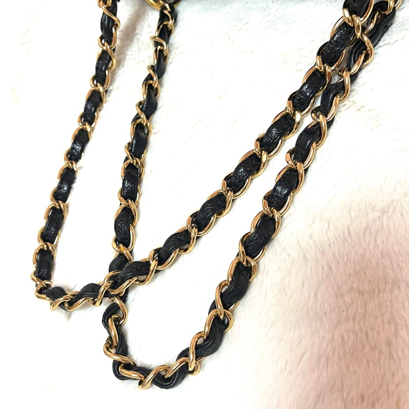 Chanel 黑金荔枝牛皮單肩鏈條手提包/肩背包-25
