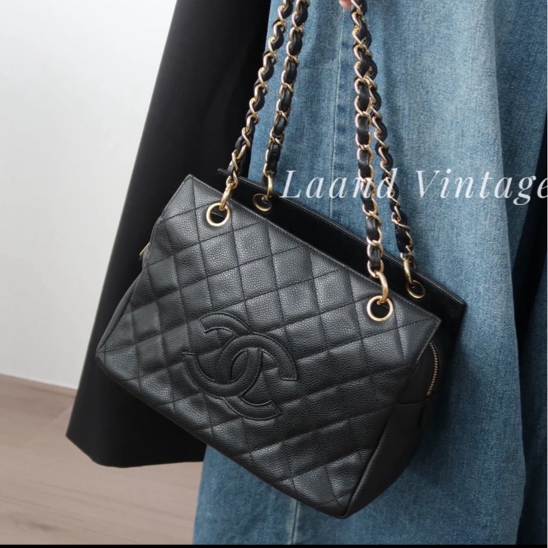 Chanel 黑金荔枝牛皮單肩鏈條手提包/肩背包-26