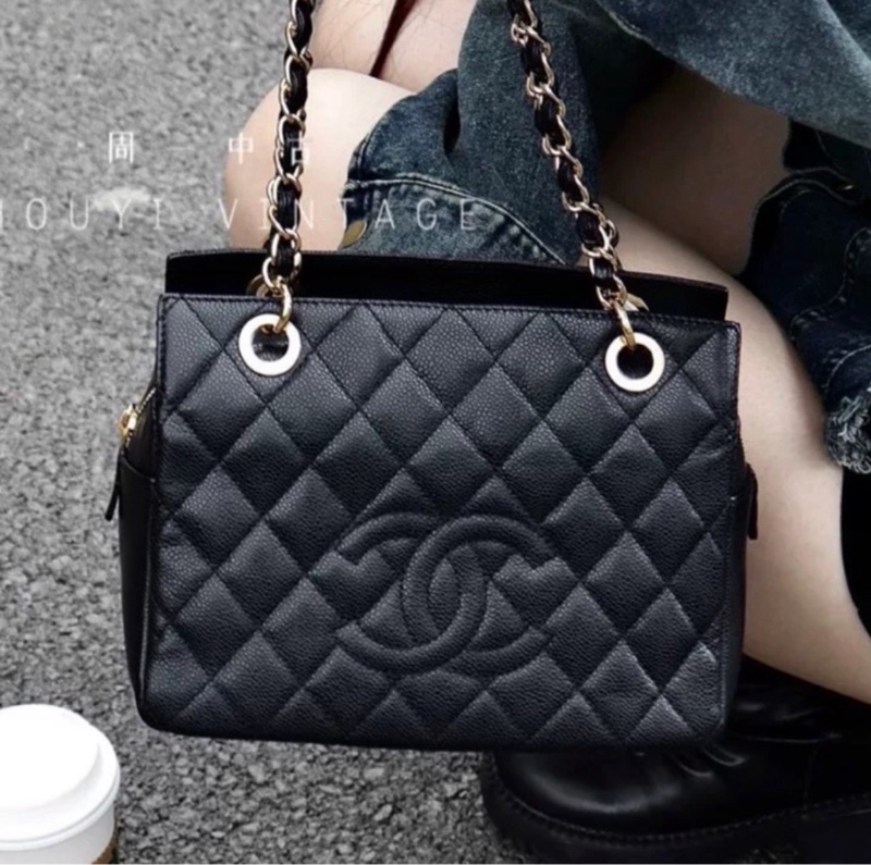 Chanel 黑金荔枝牛皮單肩鏈條手提包/肩背包-27