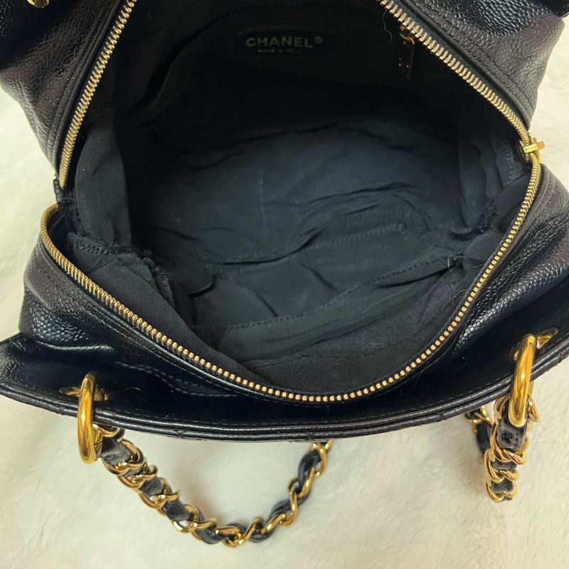 Chanel 黑金荔枝牛皮單肩鏈條手提包/肩背包-28