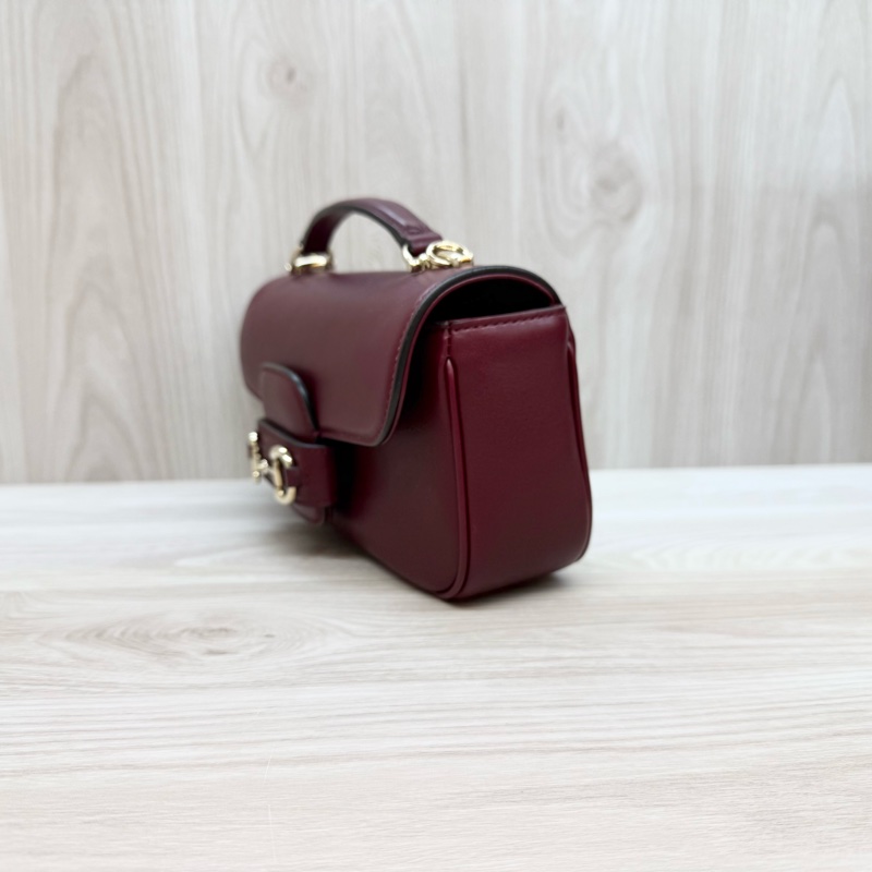 GUCCI安可拉紅牛皮淡金釦Horsebit 1955手提側背包815206-3