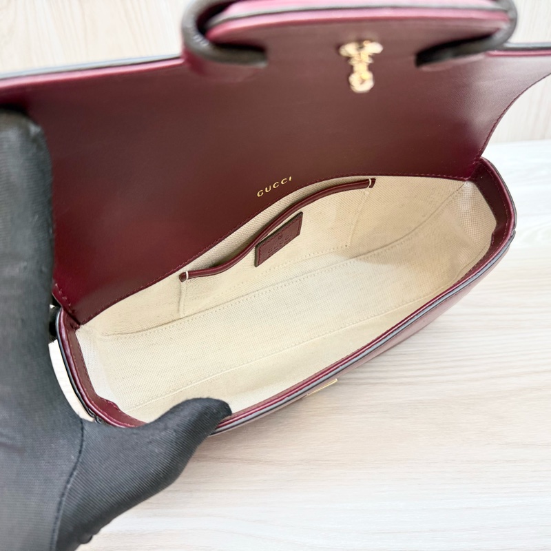 GUCCI安可拉紅牛皮淡金釦Horsebit 1955手提側背包815206-9