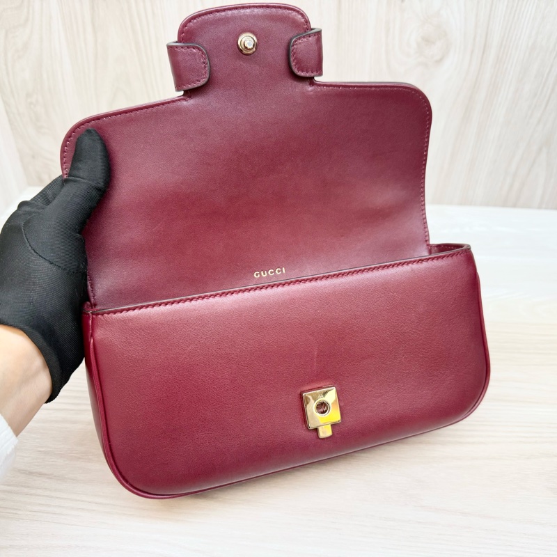 GUCCI安可拉紅牛皮淡金釦Horsebit 1955手提側背包815206-14