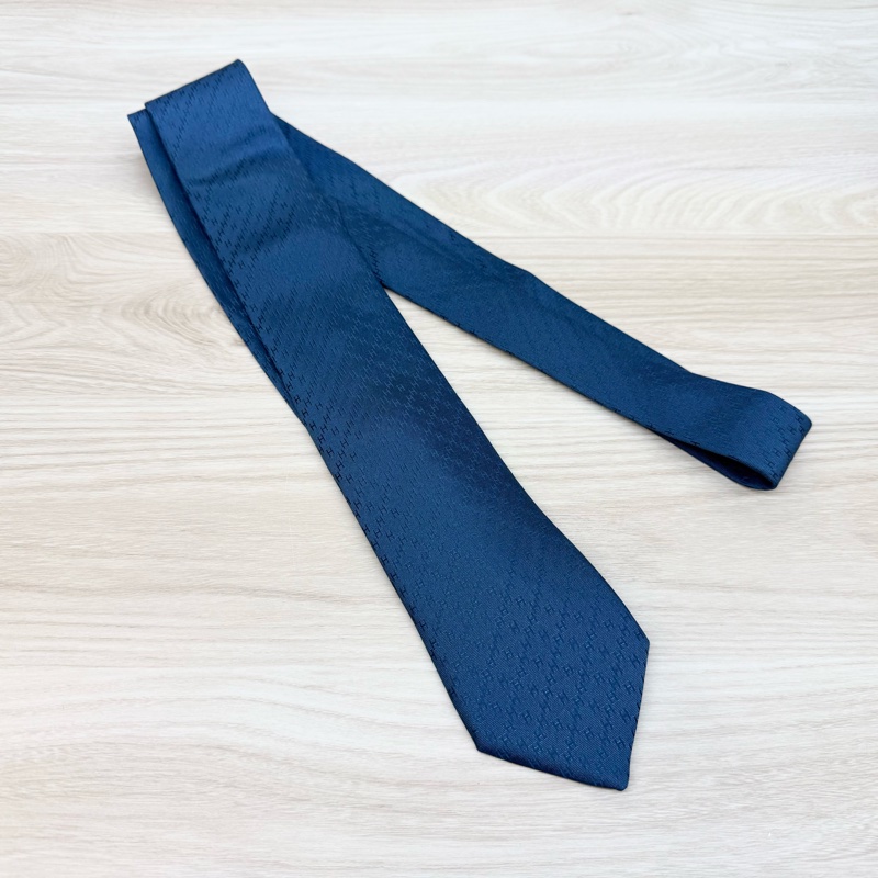 HERMES暗藍色Faconnee真絲H領帶-1