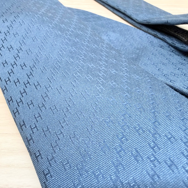 HERMES暗藍色Faconnee真絲H領帶-3