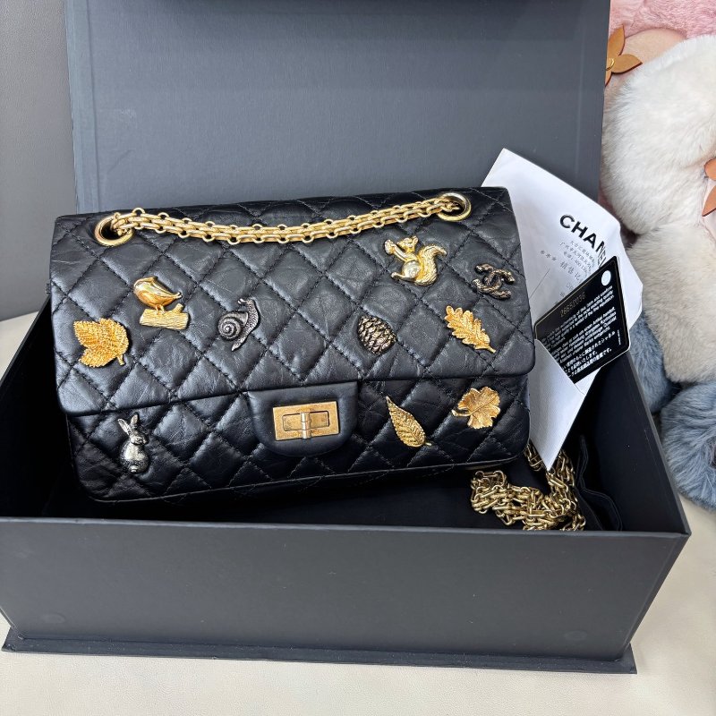 香奈兒/Chanel 限量款徽章2.55黑金小號鏈條包-0