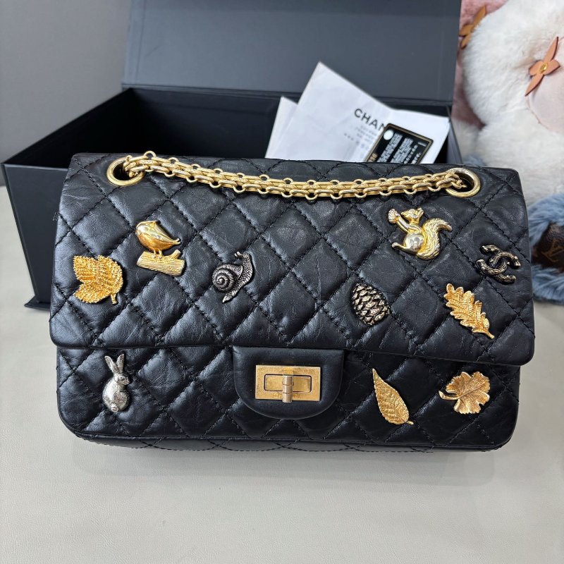 香奈兒/Chanel 限量款徽章2.55黑金小號鏈條包-5