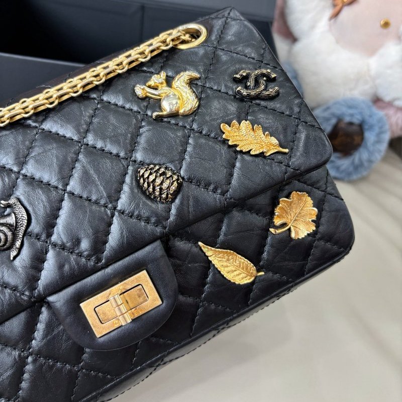 香奈兒/Chanel 限量款徽章2.55黑金小號鏈條包-10