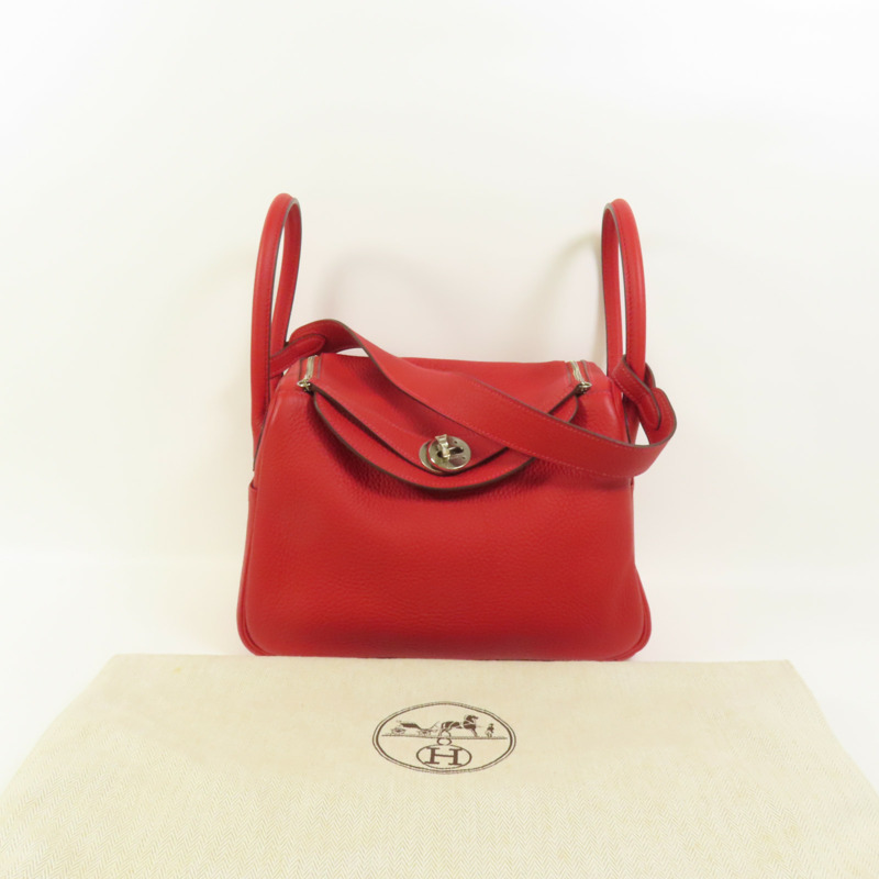 HERMES Togo皮革Lindy 26手挽肩背兩用袋Rouge Casaque-9