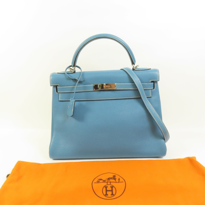 HERMES Togo皮革Kelly 32手挽肩背兩用袋Bleu Jean-12