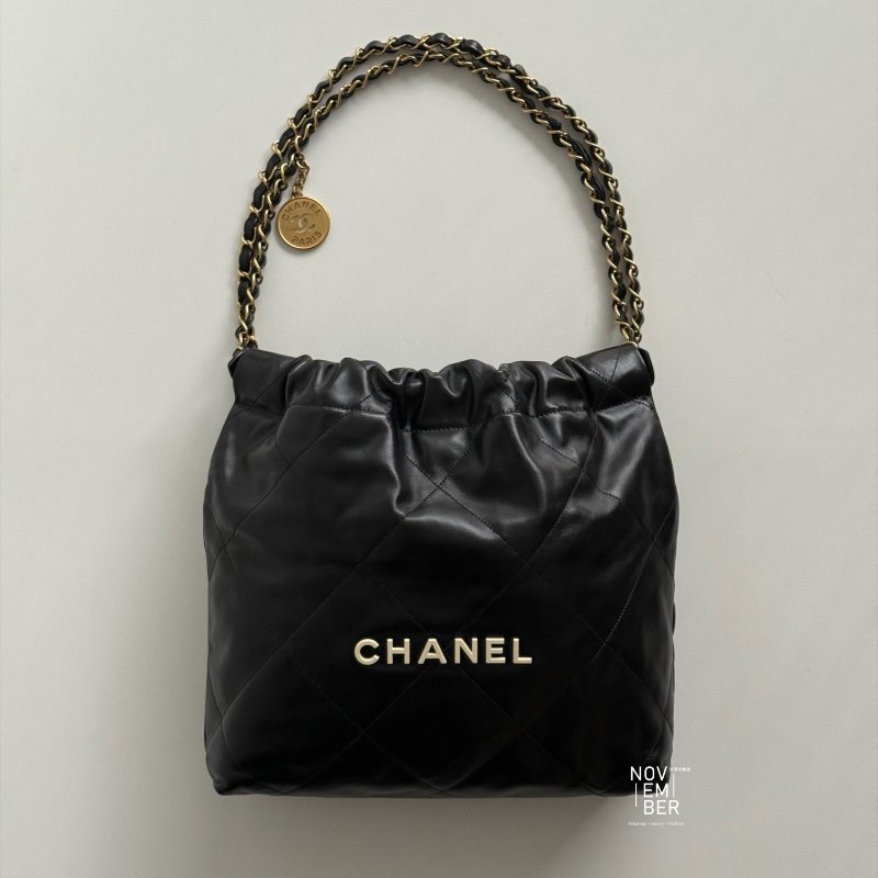 99新🆕 Chanel 香奈兒 22 Bag 小號 黑色金釦 (白字logo)-1