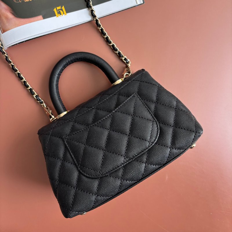 ::CHANEL:: AS2215 Mini Coco Handle 黑色荔枝牛皮金釦迷你手把口蓋包-3