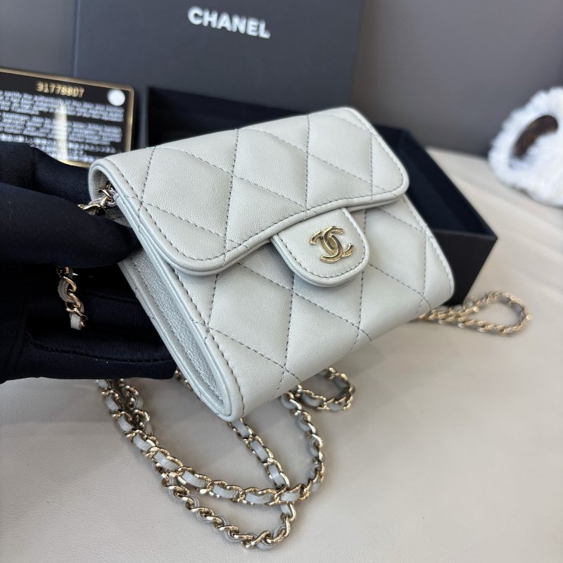 近新品 香奈兒/Chanel 淺灰色金扣mini WOC鏈條包-2