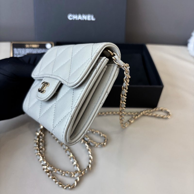 近新品 香奈兒/Chanel 淺灰色金扣mini WOC鏈條包-3