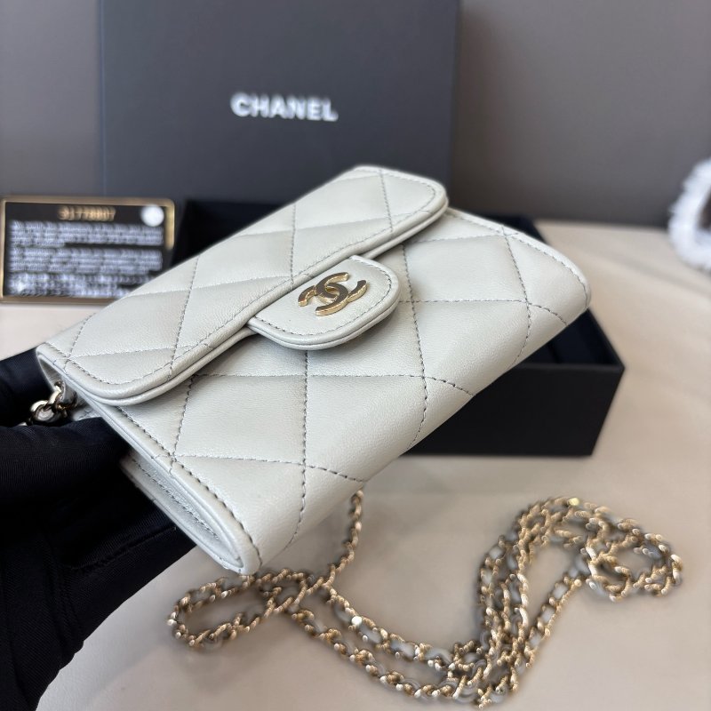 近新品 香奈兒/Chanel 淺灰色金扣mini WOC鏈條包-4
