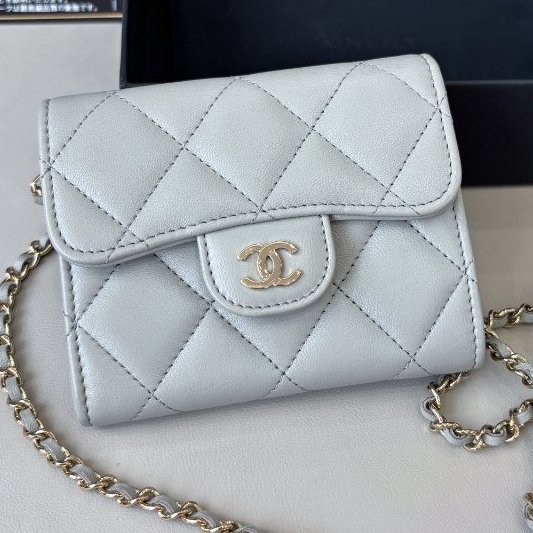 近新品 香奈兒/Chanel 淺灰色金扣mini WOC鏈條包-5