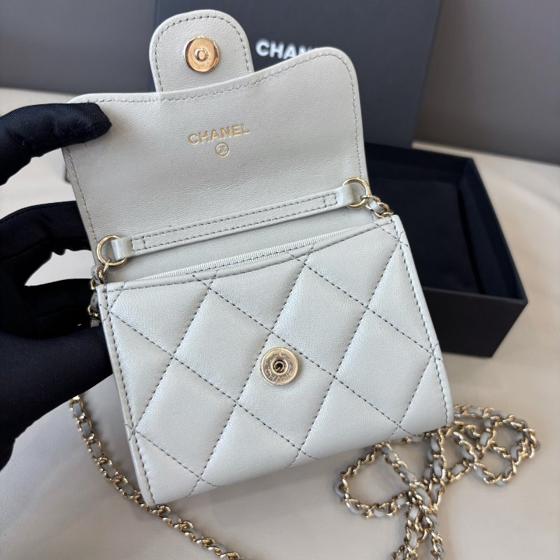 近新品 香奈兒/Chanel 淺灰色金扣mini WOC鏈條包-8