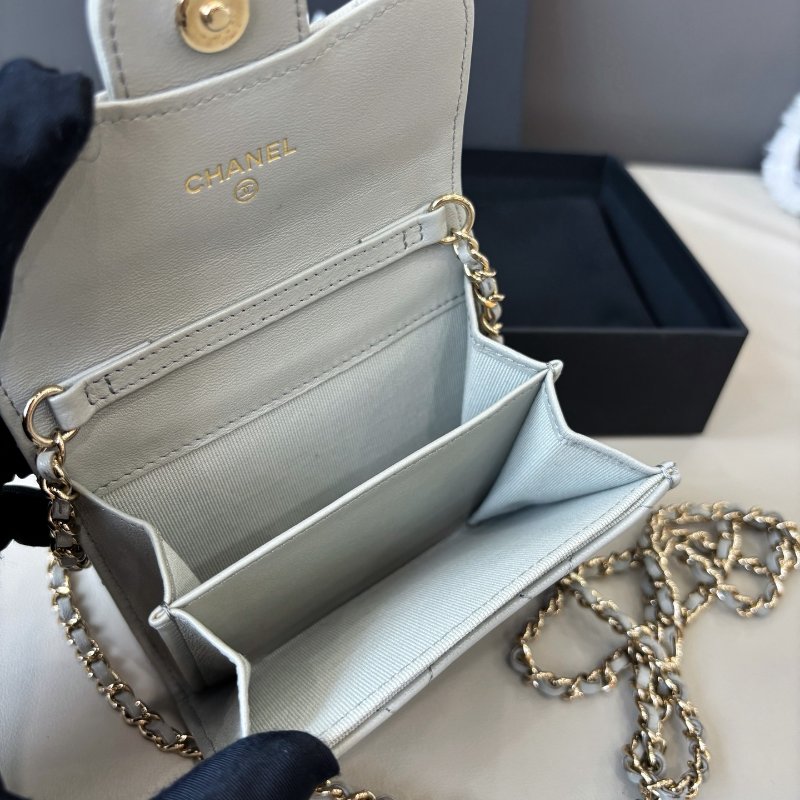 近新品 香奈兒/Chanel 淺灰色金扣mini WOC鏈條包-9