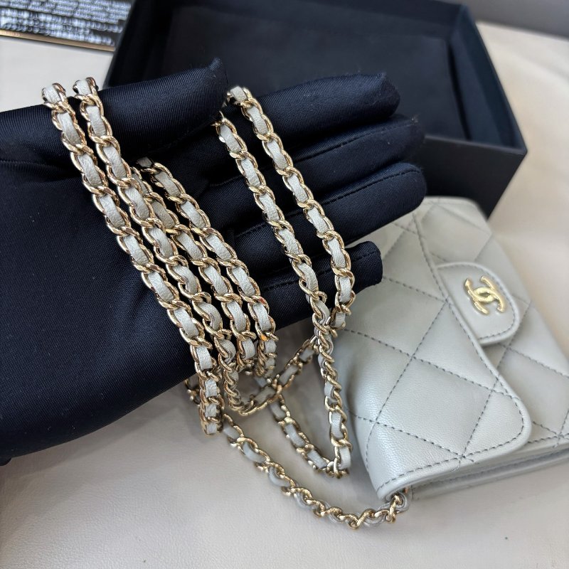 近新品 香奈兒/Chanel 淺灰色金扣mini WOC鏈條包-10
