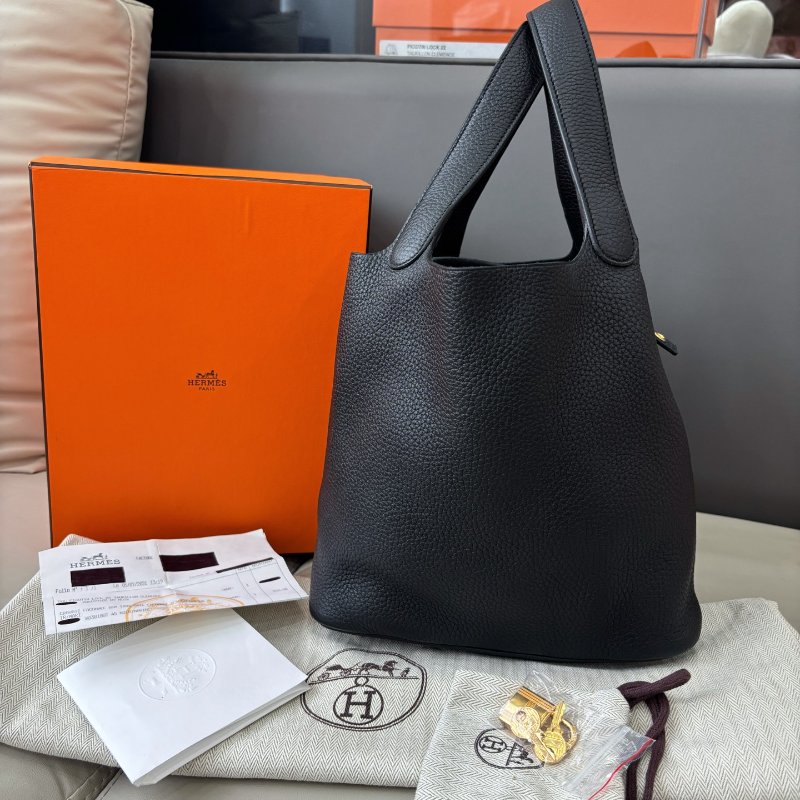 近新品 愛馬仕Hermes 黑色金扣Picotin22菜籃子-2